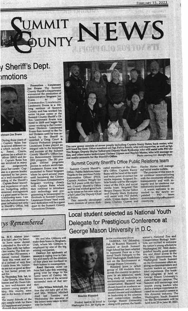 Local Student Selected As National Delegate South Summit School District